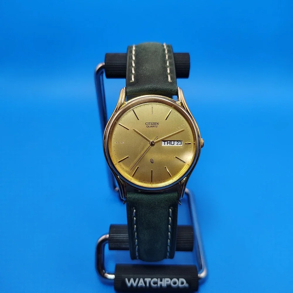 Vintage 1988 Citizen Day-Date 32mm Mens Quartz Watch New Strap Missing Indicies